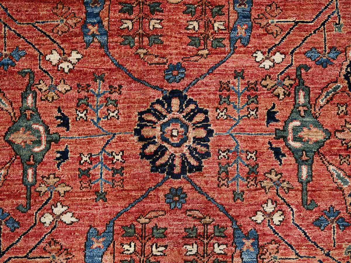 Tribal & Geometric hand-knotted wool rug in Red & Midnight Blue, 7'11" x 10'4" — SKU O01045 (view 8)