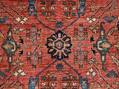 Tribal & Geometric hand-knotted wool rug in Red & Midnight Blue, 7'11" x 10'4" — SKU O01045 (view 8)