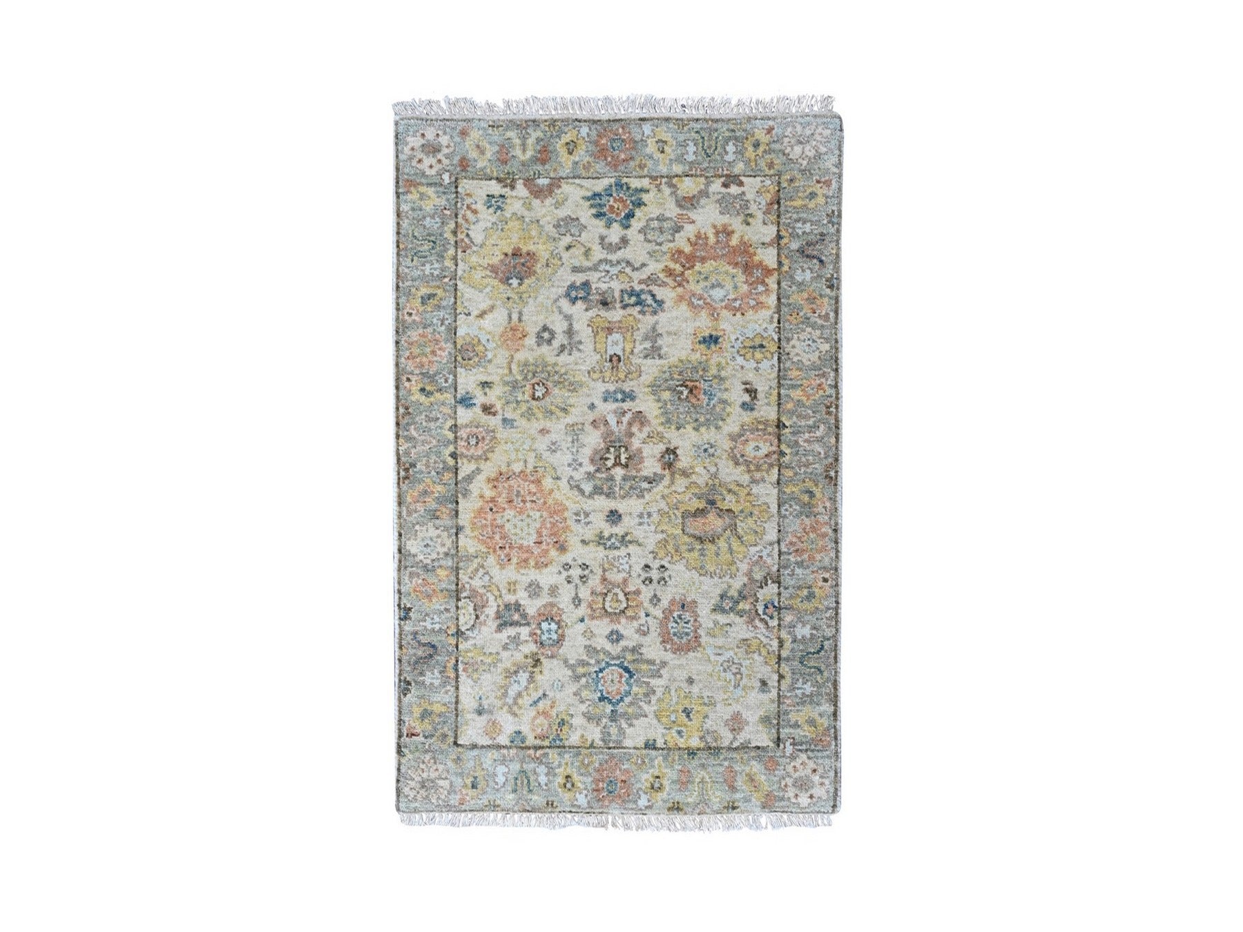 Beige 2'0" x 3'0" Oushak And Peshawar Hand knotted Wool Rug - Sku: O010464