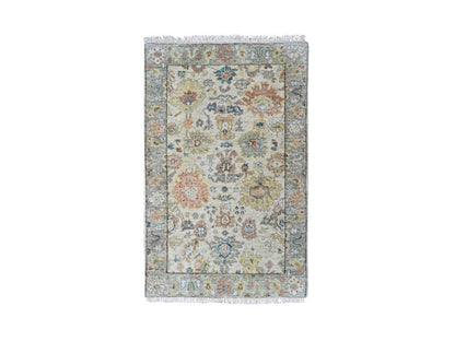 Beige 2'0" x 3'0" Oushak And Peshawar Hand knotted Wool Rug - Sku: O010464