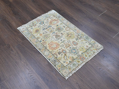 Beige 2'0" x 3'0" Oushak And Peshawar Hand knotted Wool Rug - Sku: O010464