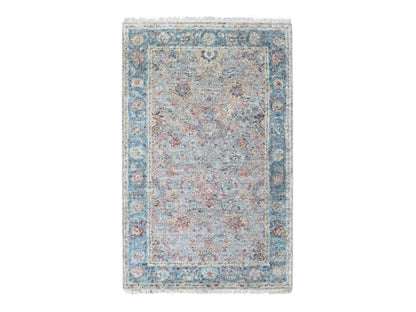 Mahal Oushak hand-knotted wool rug in Pink & Light Blue, 3' x 4'11" — SKU O010466