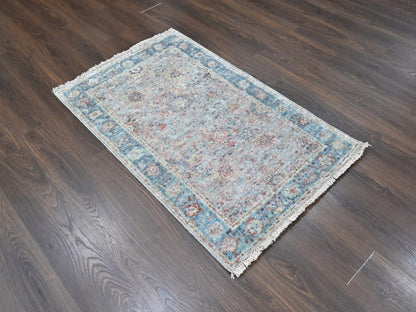 Mahal Oushak hand-knotted wool rug in Pink & Light Blue, 3' x 4'11" — SKU O010466 (view 2)