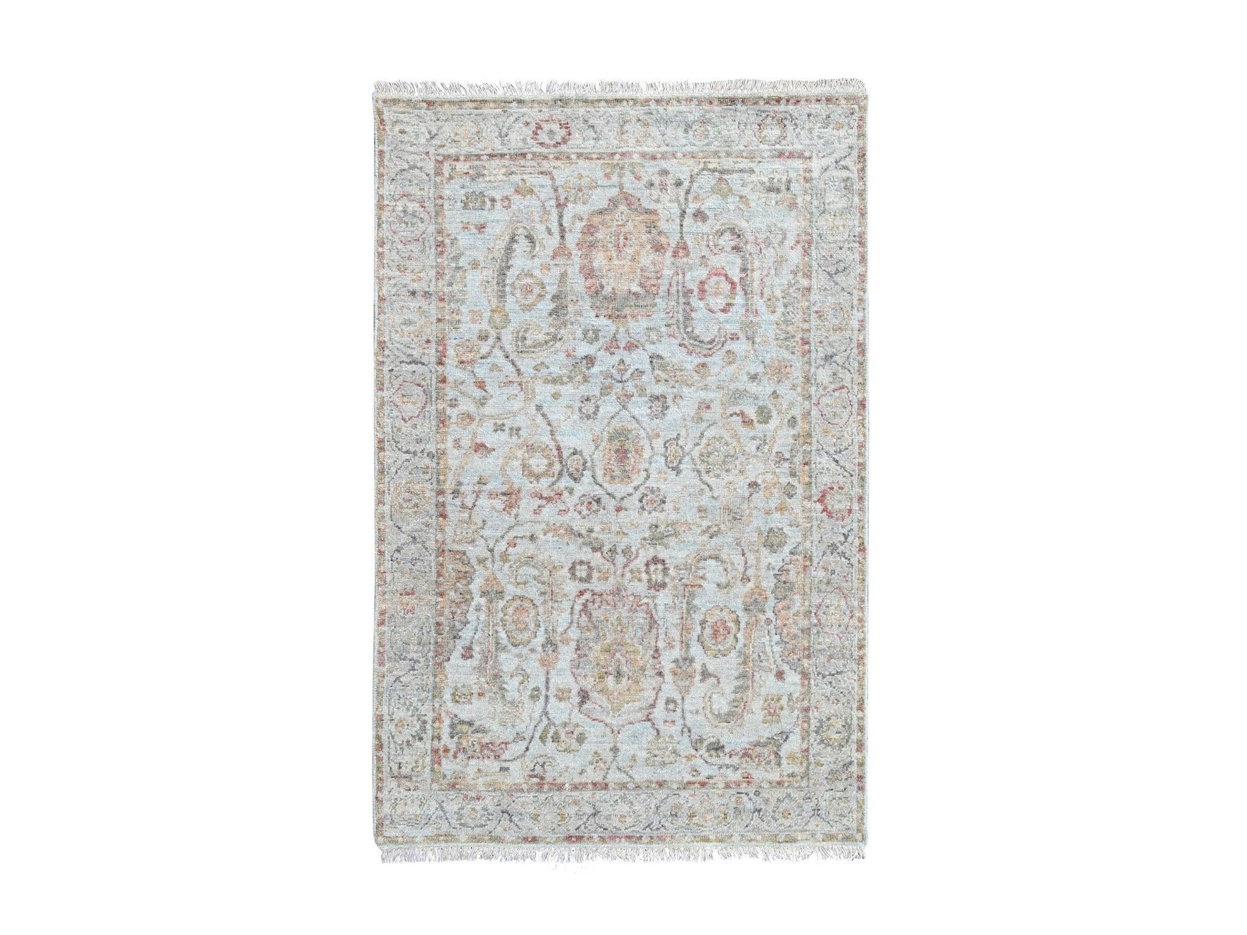Grey 2'11" x 4'11" Oushak And Peshawar Hand knotted Wool Rug - Sku: O010467