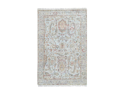 Grey 2'11" x 4'11" Oushak And Peshawar Hand knotted Wool Rug - Sku: O010467