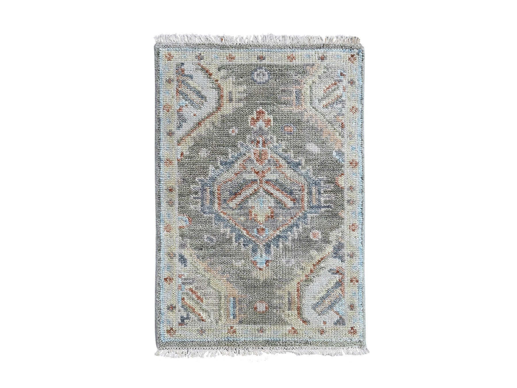 Green 2'0" x 3'0" Oushak And Peshawar Hand knotted Wool Rug - Sku: O010468