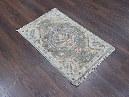 Green 2'0" x 3'0" Oushak And Peshawar Hand knotted Wool Rug - Sku: O010468