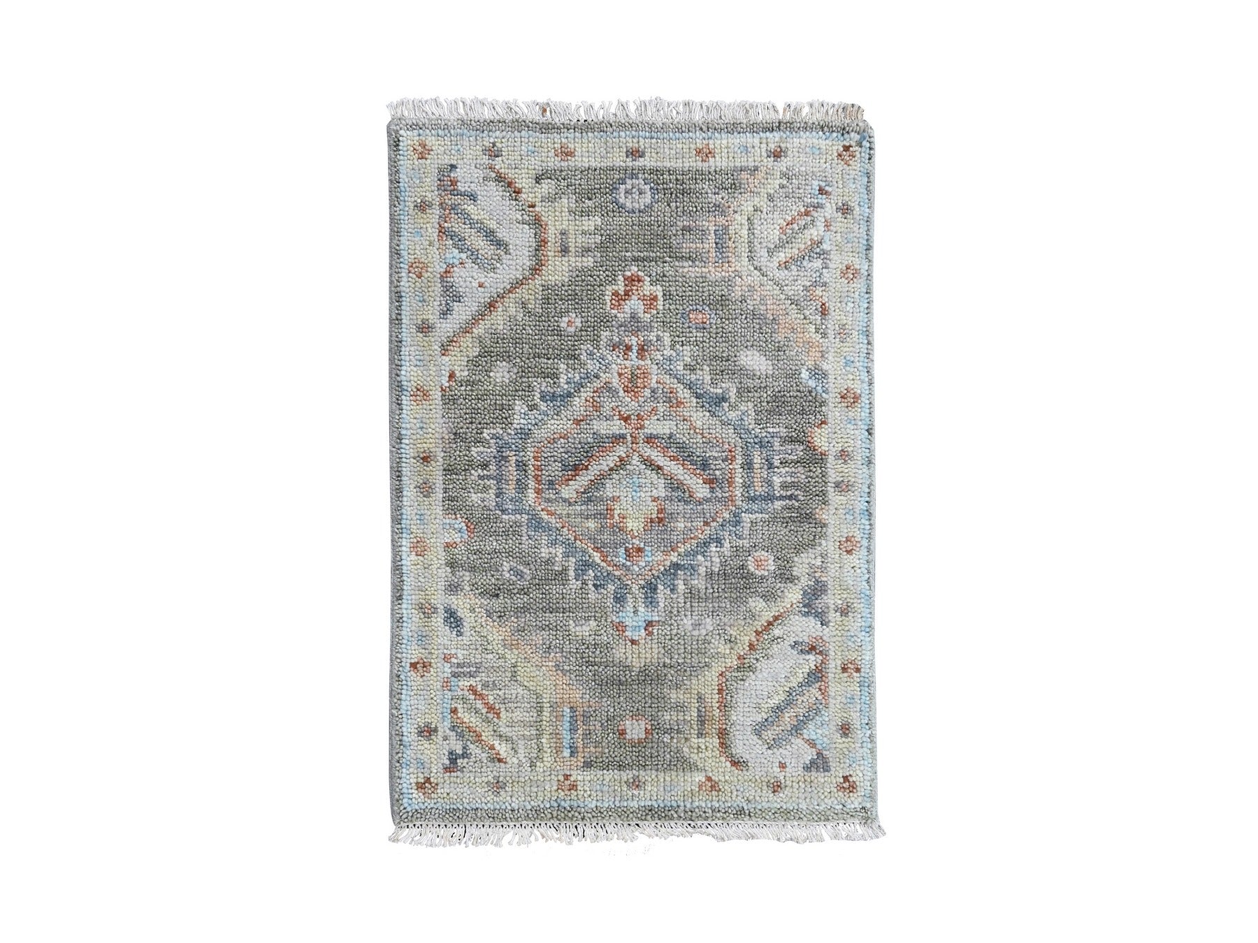 Green 2'0" x 3'0" Oushak And Peshawar Hand knotted Wool Rug - Sku: O010469