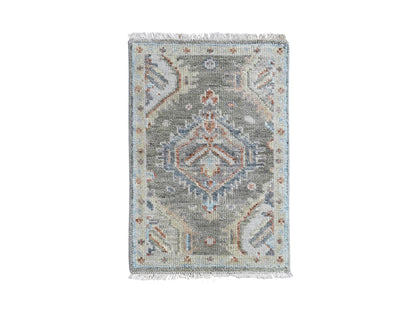 Green 2'0" x 3'0" Oushak And Peshawar Hand knotted Wool Rug - Sku: O010469