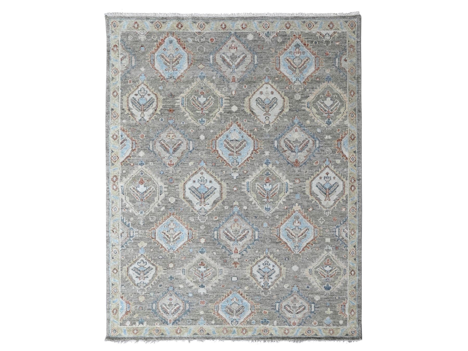 Green 8'0" x 9'9" Oushak And Peshawar Hand knotted Wool Rug - Sku: O010470