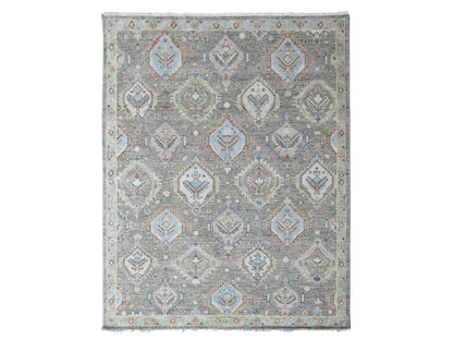 Green 8'0" x 9'9" Oushak And Peshawar Hand knotted Wool Rug - Sku: O010470