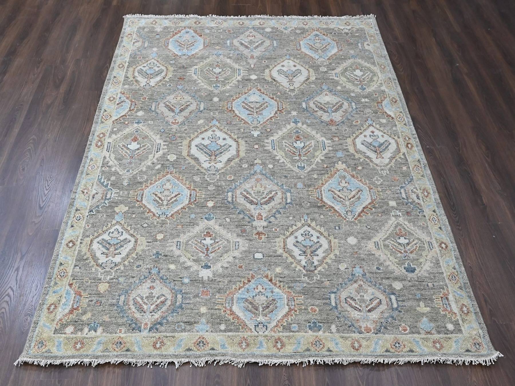 Green 8'0" x 9'9" Oushak And Peshawar Hand knotted Wool Rug - Sku: O010470