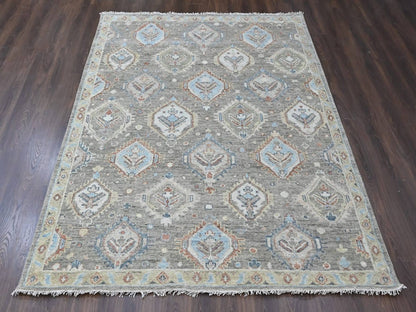 Green 8'0" x 9'9" Oushak And Peshawar Hand knotted Wool Rug - Sku: O010470