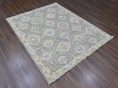 Green 8'0" x 9'9" Oushak And Peshawar Hand knotted Wool Rug - Sku: O010470
