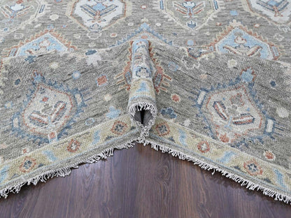 Green 8'0" x 9'9" Oushak And Peshawar Hand knotted Wool Rug - Sku: O010470