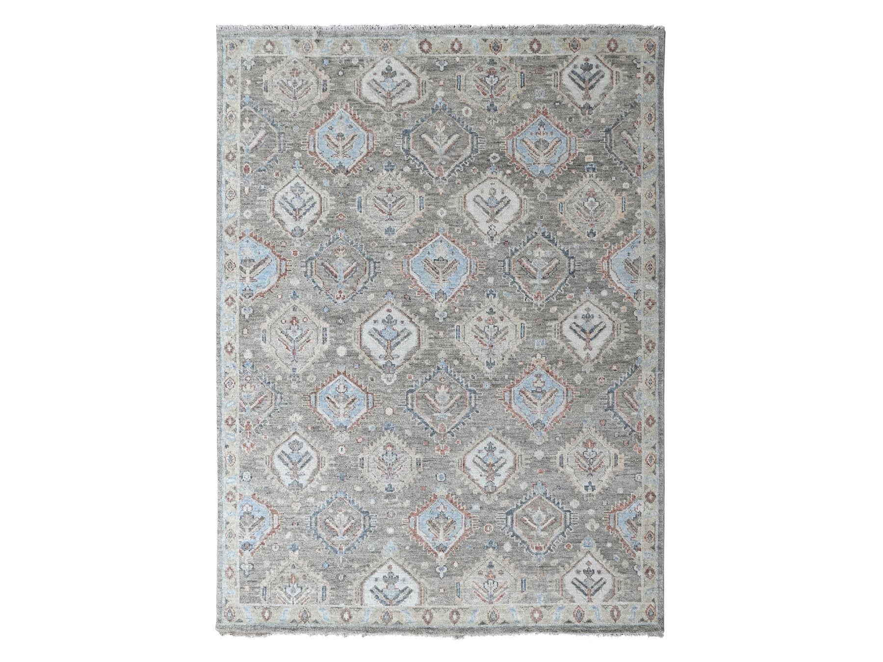 Green 8'11" x 11'10" Oushak And Peshawar Hand knotted Wool Rug - Sku: O010471
