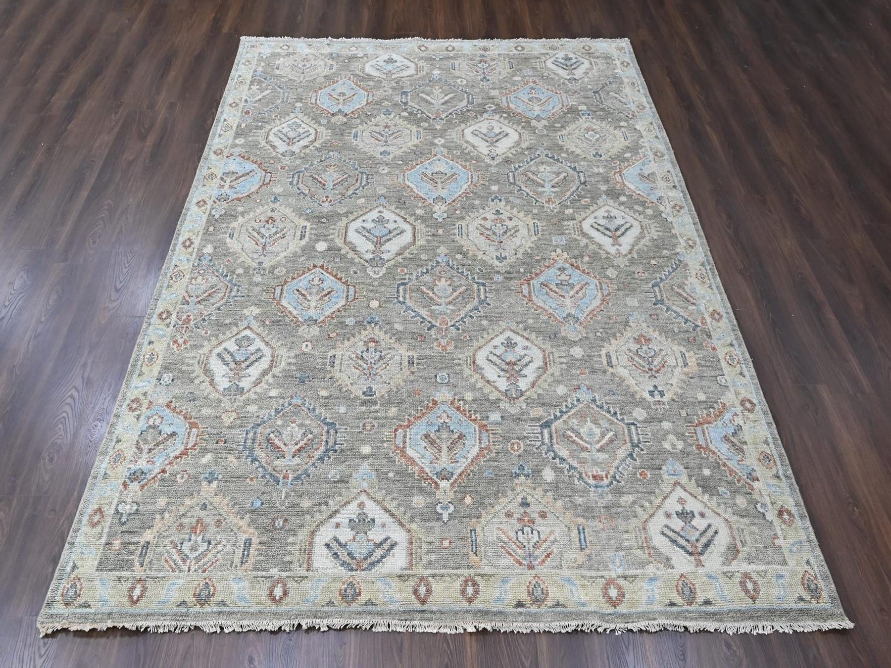 Green 8'11" x 11'10" Oushak And Peshawar Hand knotted Wool Rug - Sku: O010471