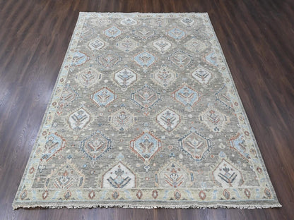Green 8'11" x 11'10" Oushak And Peshawar Hand knotted Wool Rug - Sku: O010471
