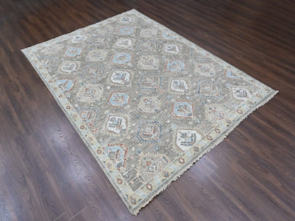 Green 8'11" x 11'10" Oushak And Peshawar Hand knotted Wool Rug - Sku: O010471