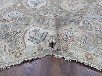 Green 8'11" x 11'10" Oushak And Peshawar Hand knotted Wool Rug - Sku: O010471