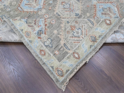 Green 8'11" x 11'10" Oushak And Peshawar Hand knotted Wool Rug - Sku: O010471