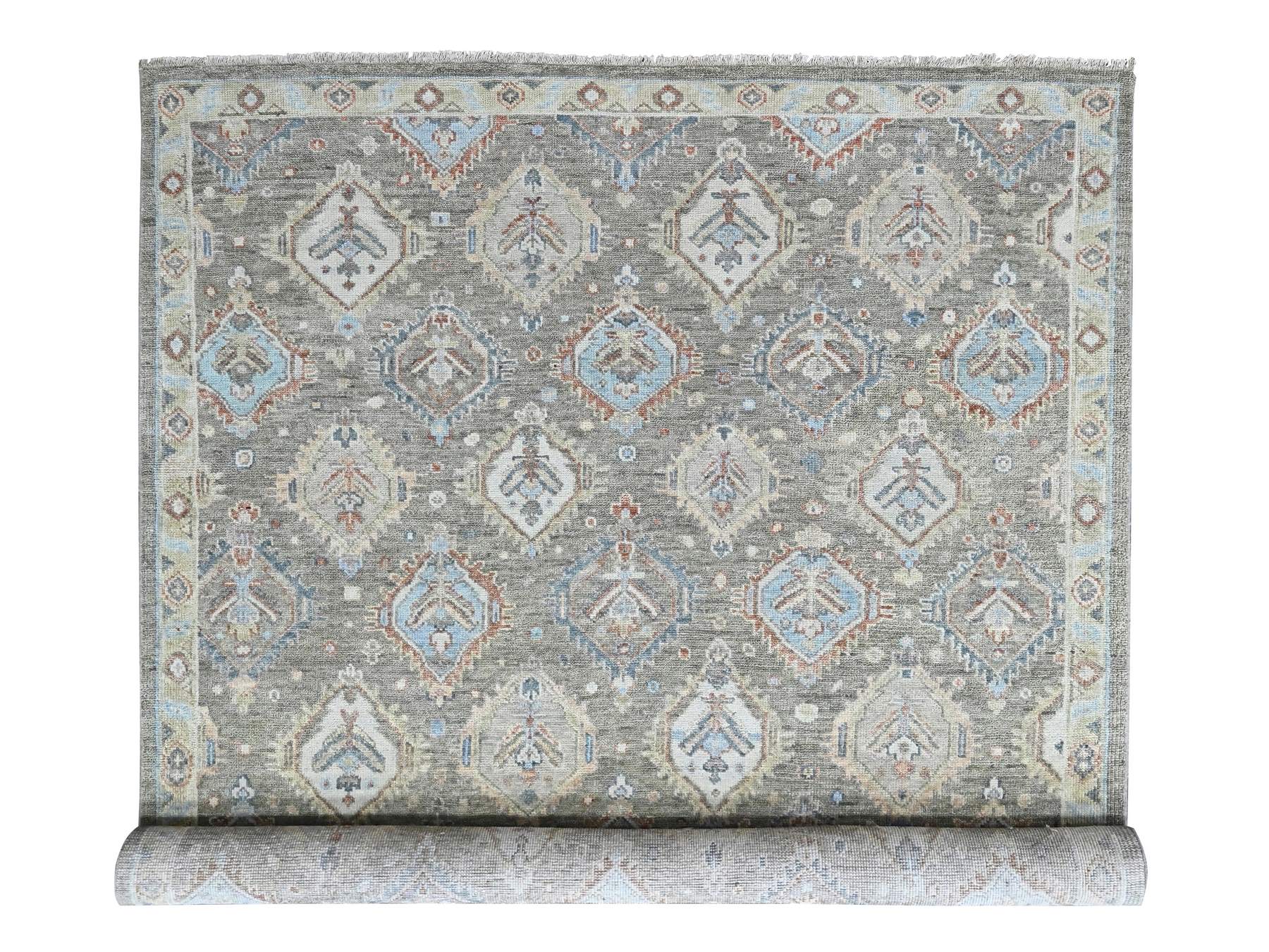 Green 9'11" x 13'8" Oushak And Peshawar Hand knotted Wool Rug - Sku: O010472