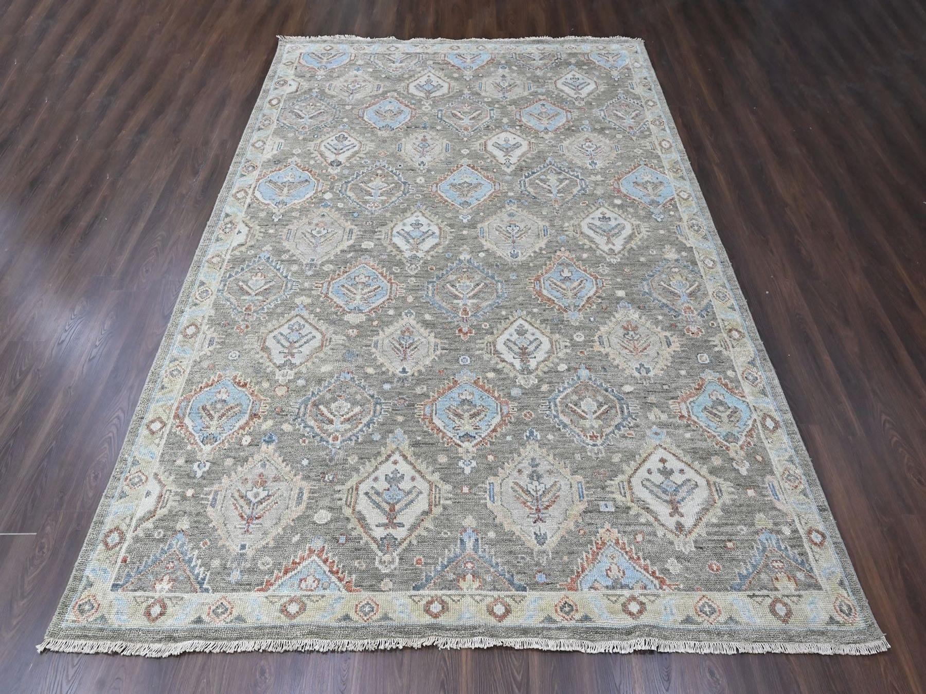 Green 9'11" x 13'8" Oushak And Peshawar Hand knotted Wool Rug - Sku: O010472