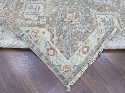 Green 9'11" x 13'8" Oushak And Peshawar Hand knotted Wool Rug - Sku: O010472