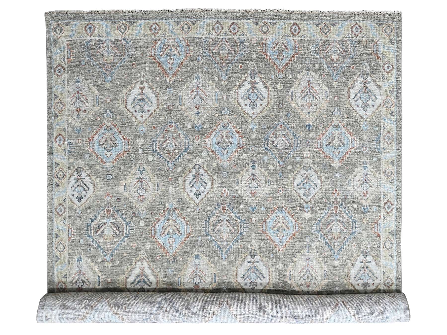 Green 11'10" x 14'11" Oushak And Peshawar Hand knotted Wool Rug - Sku: O010473