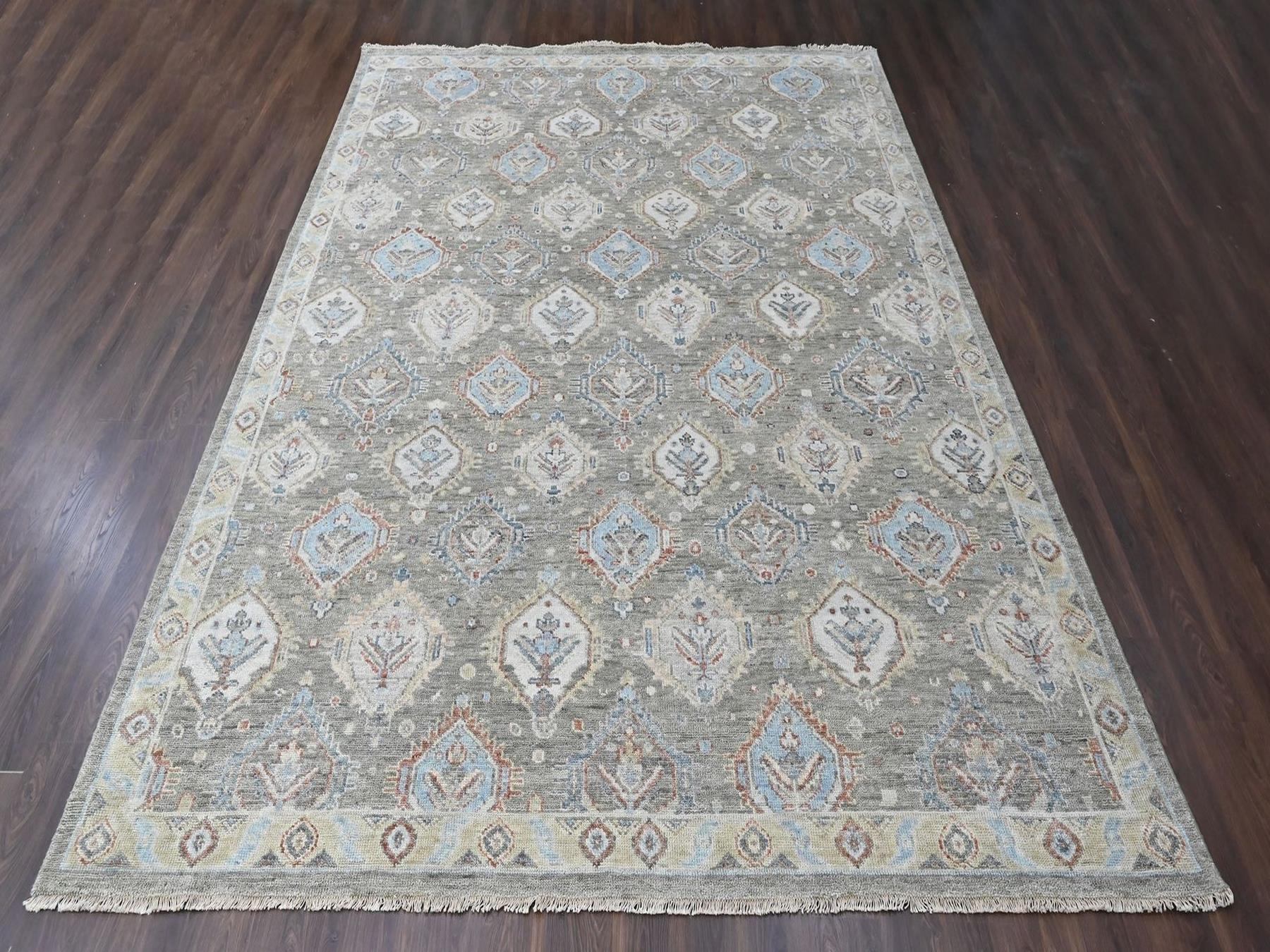 Green 11'10" x 14'11" Oushak And Peshawar Hand knotted Wool Rug - Sku: O010473
