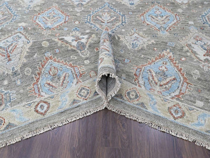 Green 11'10" x 14'11" Oushak And Peshawar Hand knotted Wool Rug - Sku: O010473