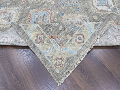 Green 11'10" x 14'11" Oushak And Peshawar Hand knotted Wool Rug - Sku: O010473