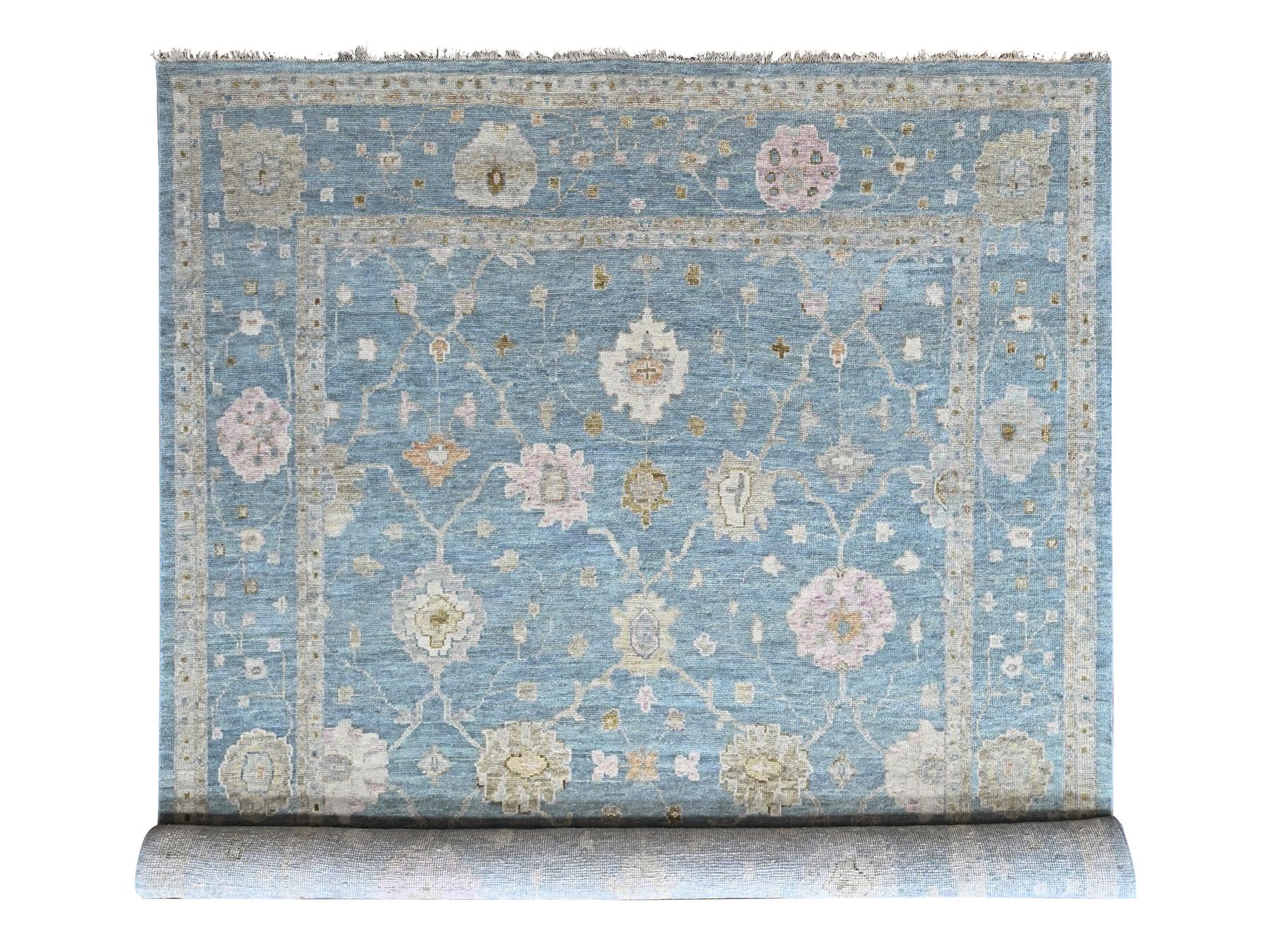 Blue 11'11" x 14'10" Oushak And Peshawar Hand knotted Wool Rug - Sku: O010478