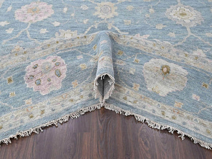 Blue 11'11" x 14'10" Oushak And Peshawar Hand knotted Wool Rug - Sku: O010478