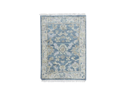 Blue 2'0" x 3'0" Oushak And Peshawar Hand knotted Wool Rug - Sku: O010479