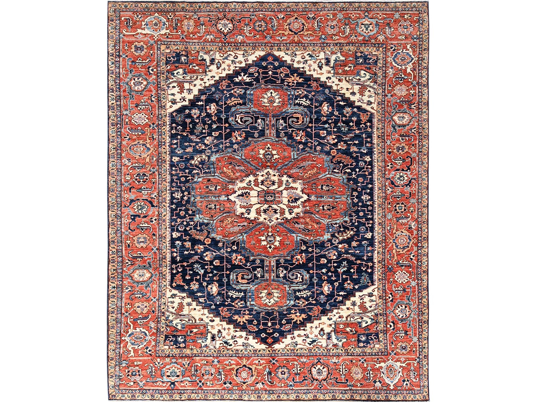 Blue 9'2" x 12'8" Tribal & Geometric Hand knotted Wool Rug - Sku: O01047