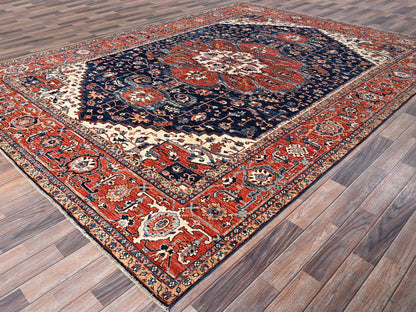 Blue 9'2" x 12'8" Tribal & Geometric Hand knotted Wool Rug - Sku: O01047