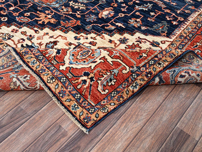 Blue 9'2" x 12'8" Tribal & Geometric Hand knotted Wool Rug - Sku: O01047