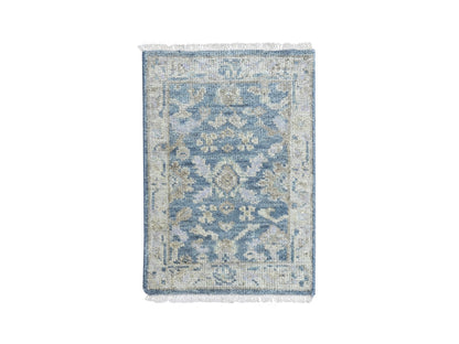 Blue 2'0" x 2'11" Oushak And Peshawar Hand knotted Wool Rug - Sku: O010480