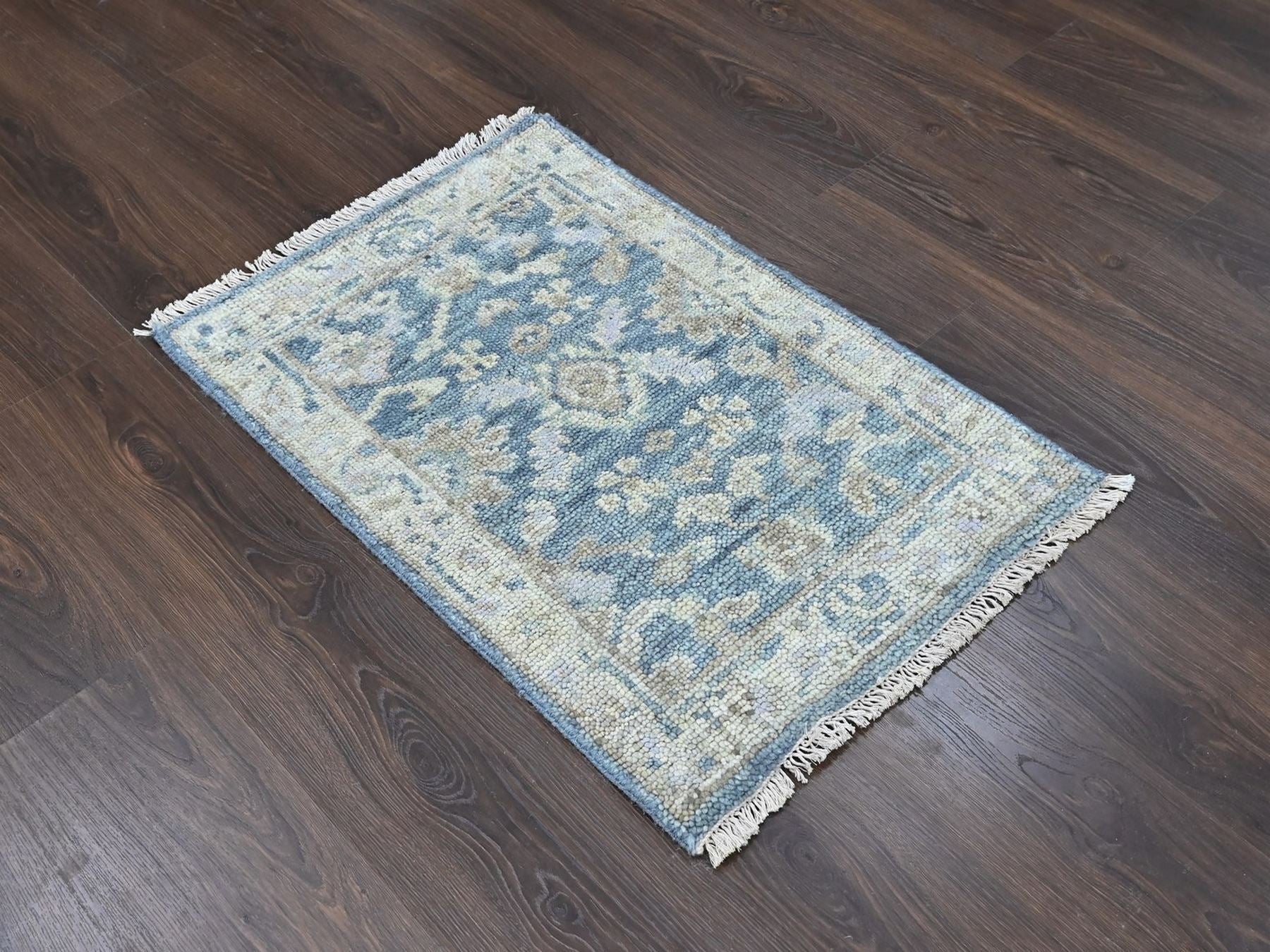 Blue 2'0" x 2'11" Oushak And Peshawar Hand knotted Wool Rug - Sku: O010480