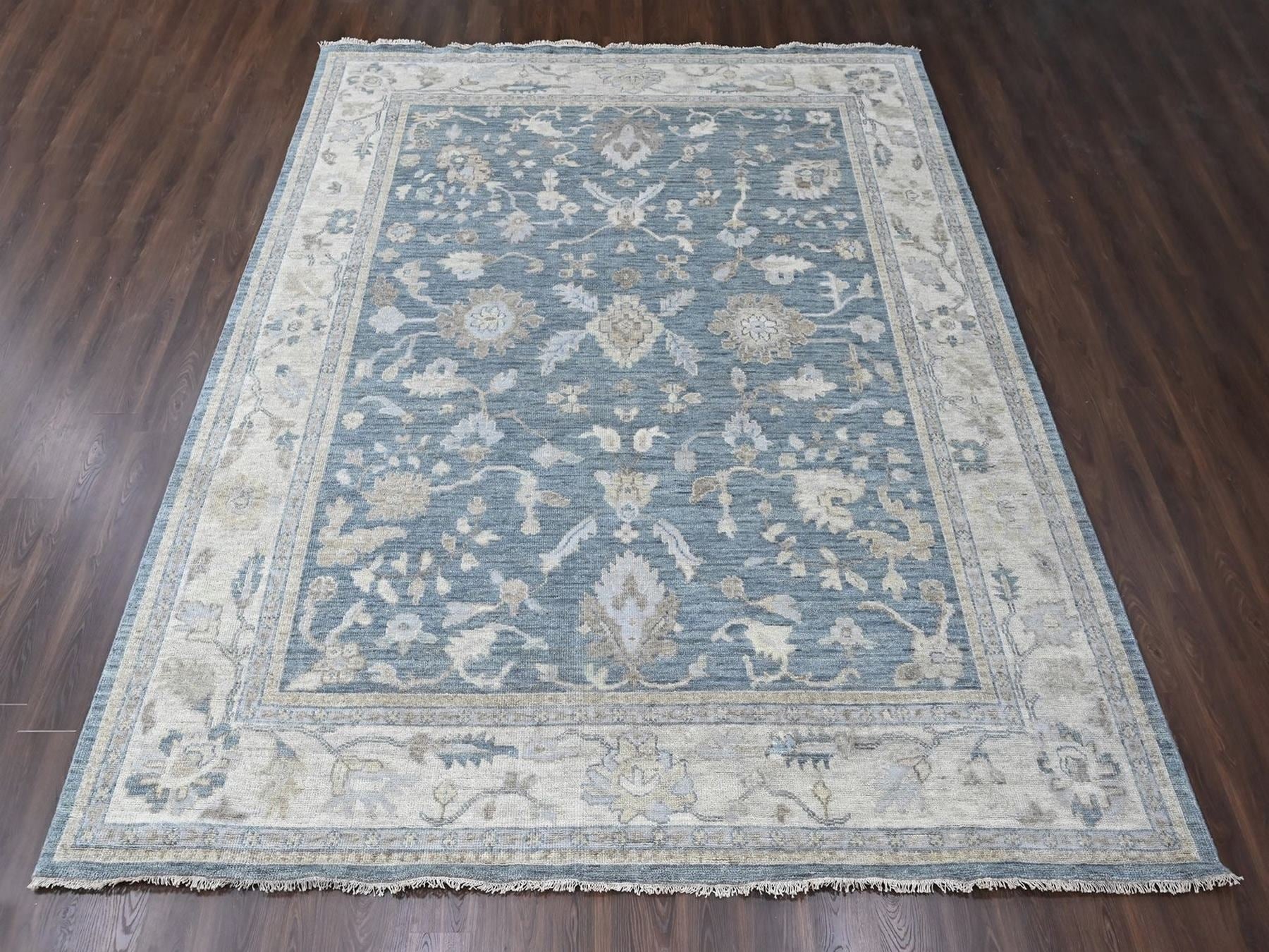 Blue 11'9" x 14'9" Oushak And Peshawar Hand knotted Wool Rug - Sku: O010483