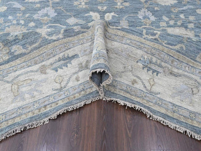 Blue 11'9" x 14'9" Oushak And Peshawar Hand knotted Wool Rug - Sku: O010483