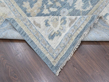 Blue 11'9" x 14'9" Oushak And Peshawar Hand knotted Wool Rug - Sku: O010483