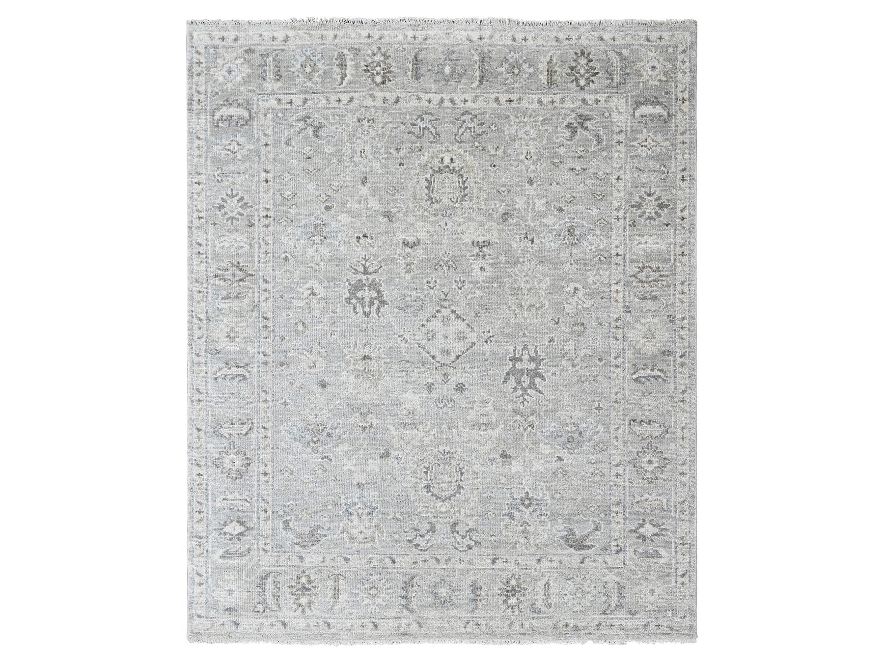 Grey 8'1" x 9'11" Oushak And Peshawar Hand knotted Wool Rug - Sku: O010486