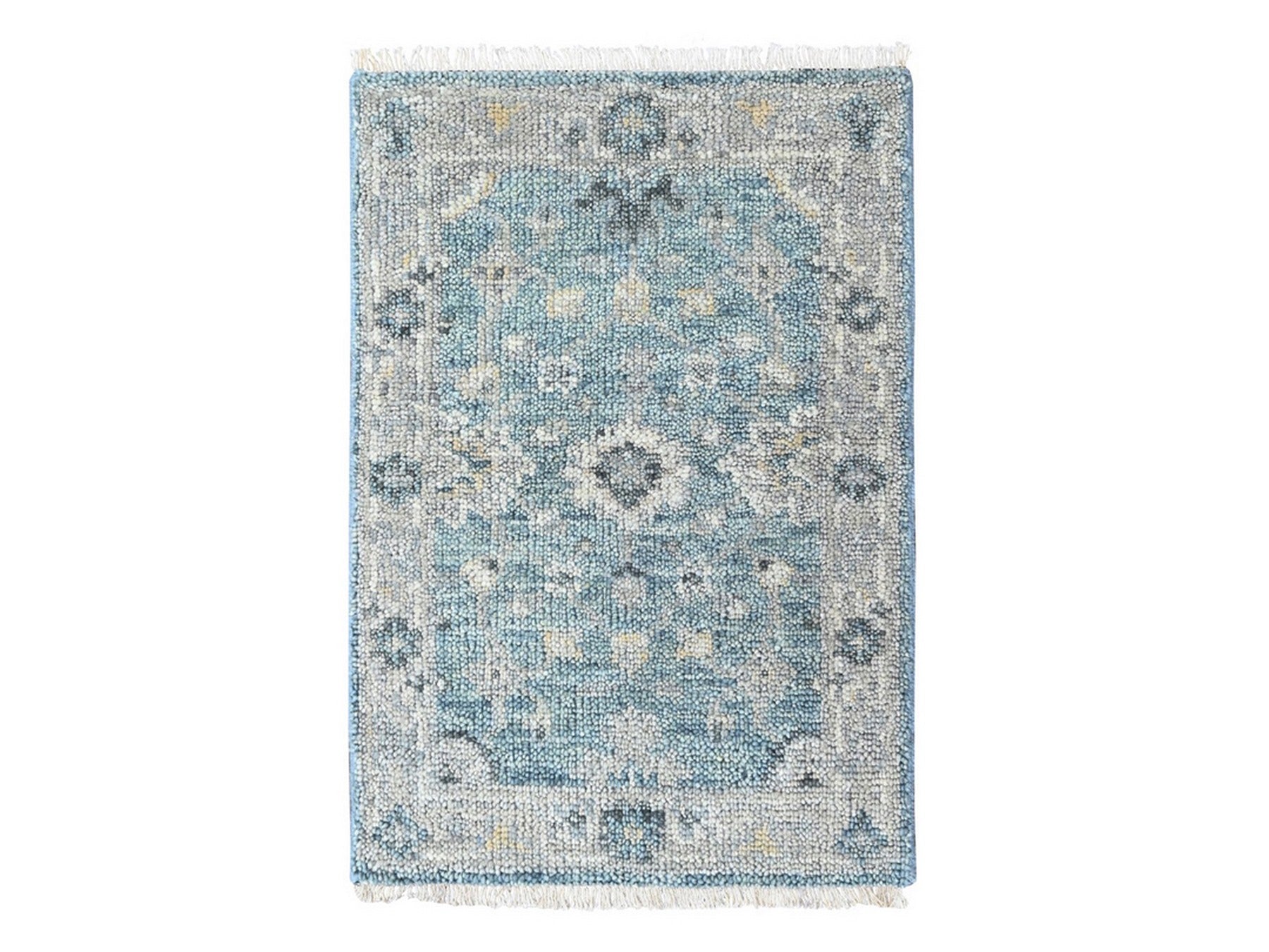 Blue 2'0" x 3'0" Oushak And Peshawar Hand knotted Wool Rug - Sku: O010494