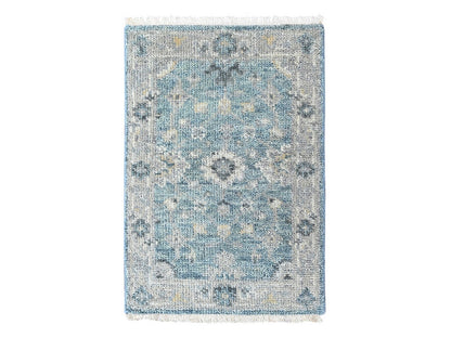 Blue 2'0" x 3'0" Oushak And Peshawar Hand knotted Wool Rug - Sku: O010494