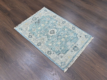 Blue 2'0" x 3'0" Oushak And Peshawar Hand knotted Wool Rug - Sku: O010494
