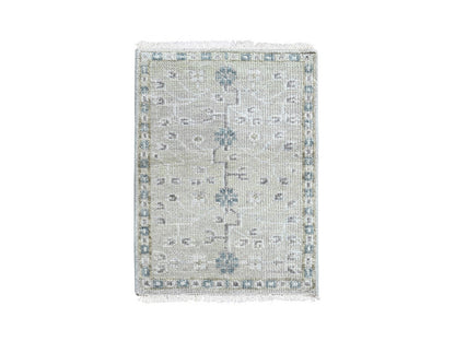 Green 2'0" x 2'11" Khotan and Samarkand Hand knotted Wool Rug - Sku: O010497