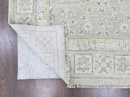 Green 11'11" x 14'11" Khotan and Samarkand Hand knotted Wool Rug - Sku: O010501