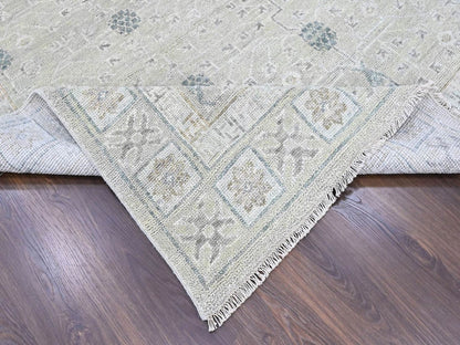 Green 11'11" x 14'11" Khotan and Samarkand Hand knotted Wool Rug - Sku: O010501